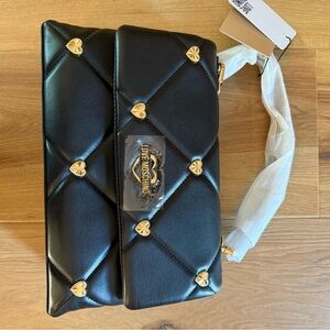 Love Moschino Black and Gold Heart-Studded Bag